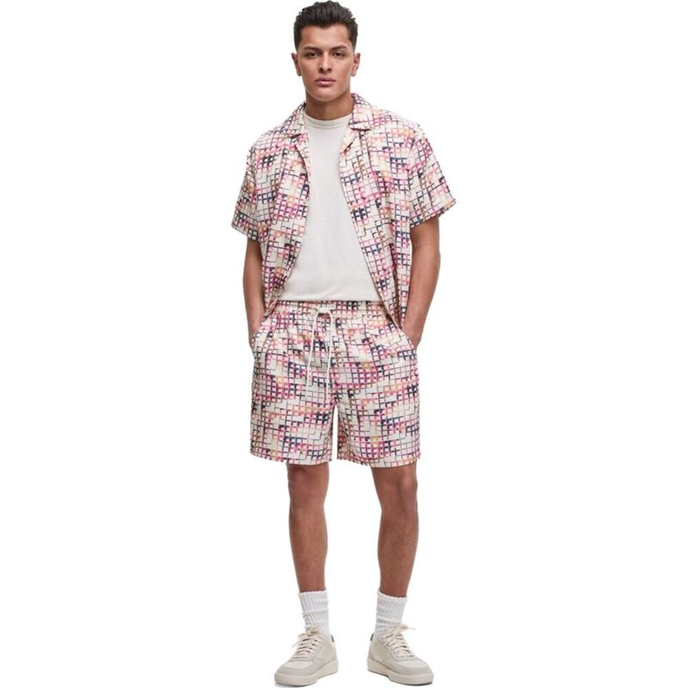 Mode Of One Mens Geo-Print Shiny Twill Casual Walking Shorts, NWT